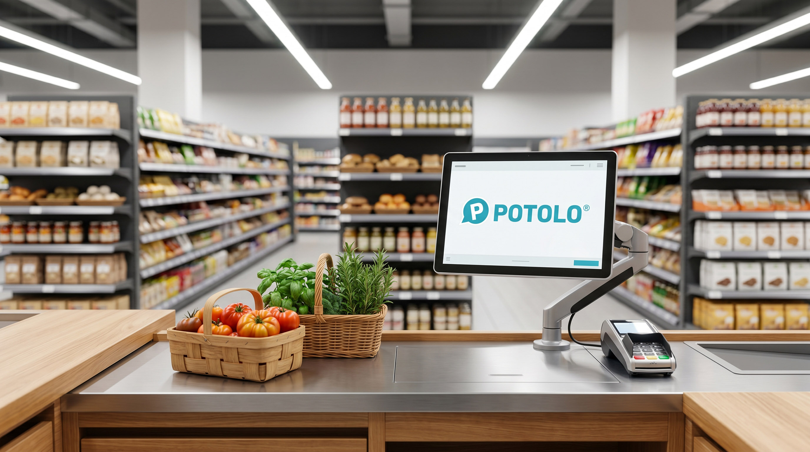 Potolo checkout screen at a partner supermarket counter